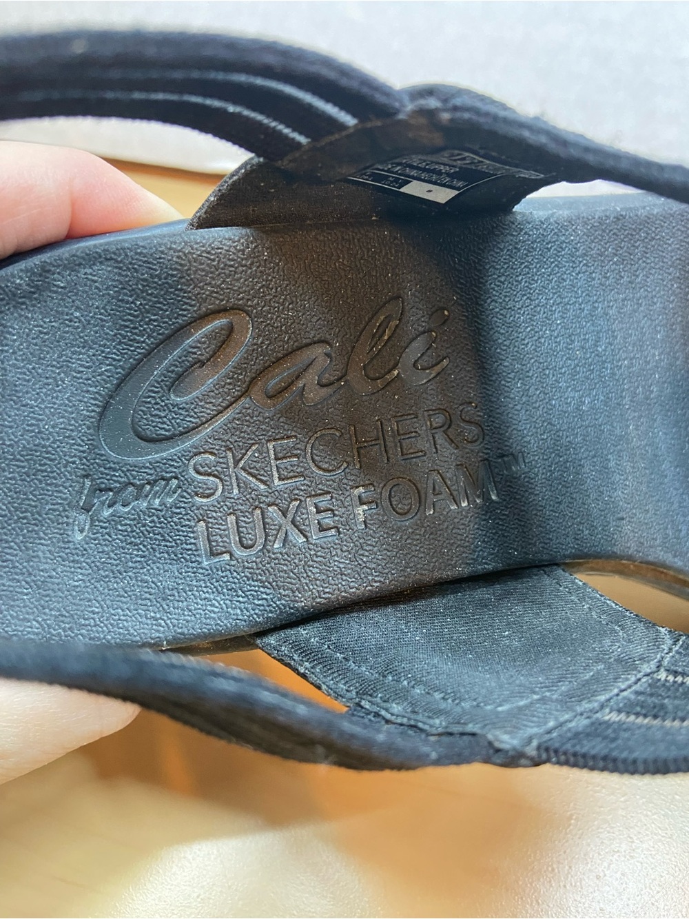 Skechers Black Elastic Strap Wedge Sandals - Picture 5 of 6
